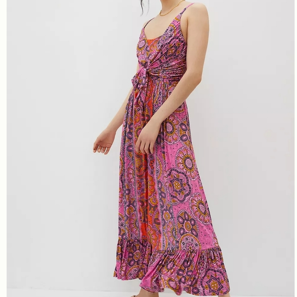 Anthropologie maxi dress pink maxi dress boho print maxi dress dress with pocket